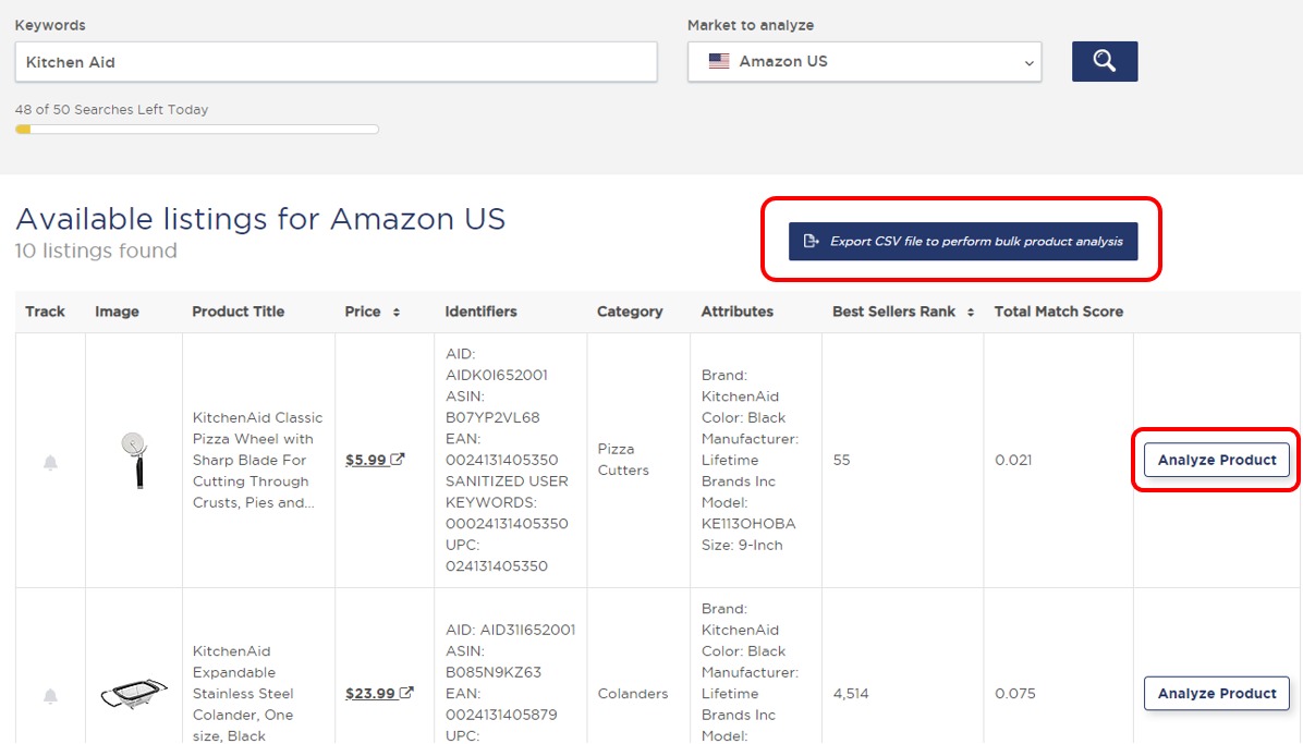 The &lsquo;Identify By Keywords&rsquo; tool in Product Research Pulse.